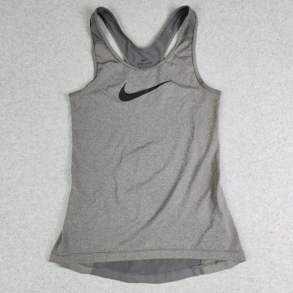 Nike Dri-Fit Tank Top Womens XS Gray Heather Logo Racerback Athletic Performance